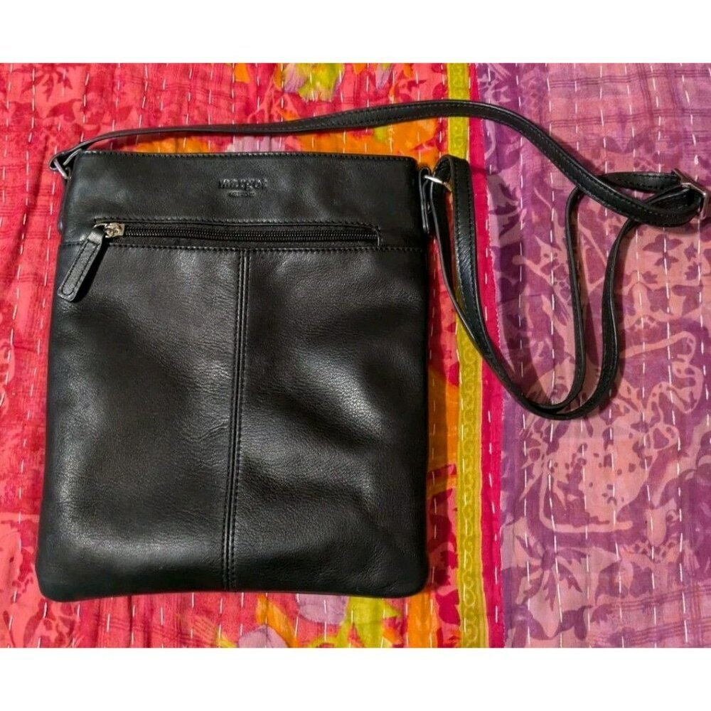 MARGOT Radley Genuine Leather Slim Crossbody Purse Split Pocket Bag in Black - Picture 2 of 6